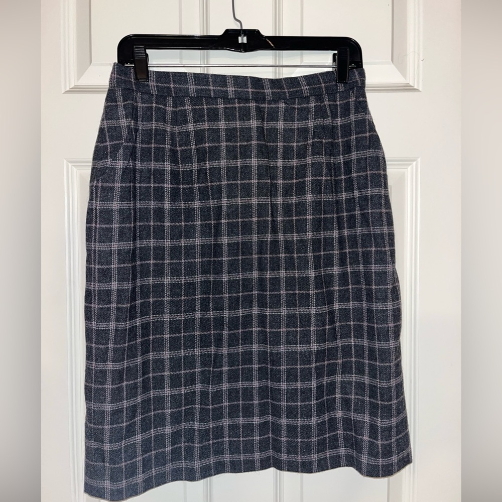 Vintage Pendleton Grey Plaid 100%Wool Skirt w/Pockets Sz 12P